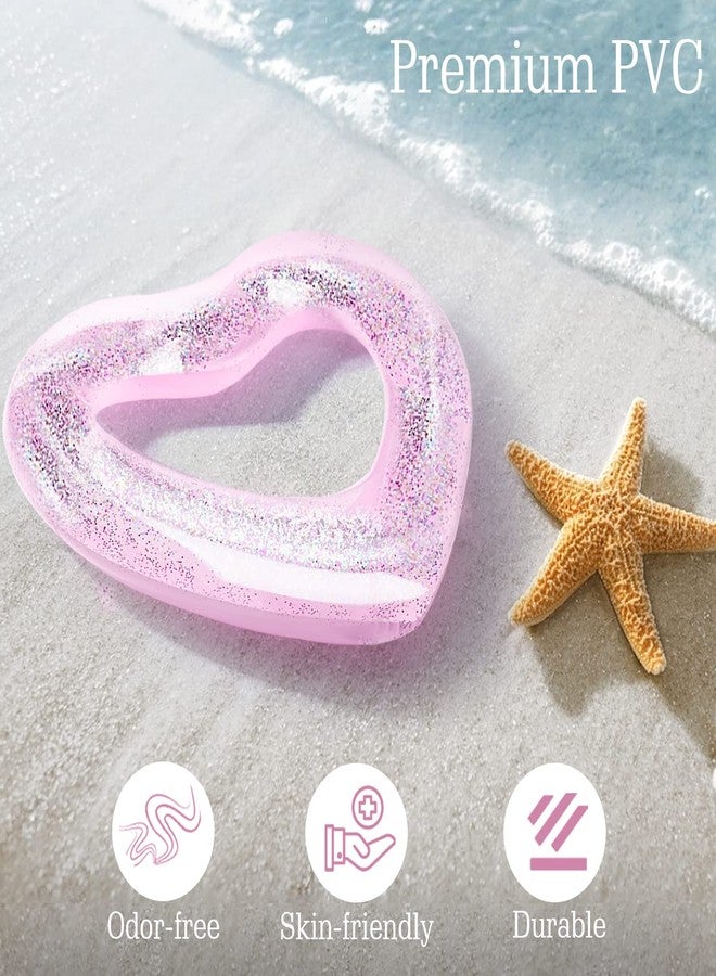 HeySplash Pool Floats, Adult Size Heart Inflatable Pool Floatie for Bachelorette Party, Swim Tube Rings, River Lake Beach Floaty, Wedding Bride Valentine Fun Toy Raft Lounge, Glitter Pink - Image 3